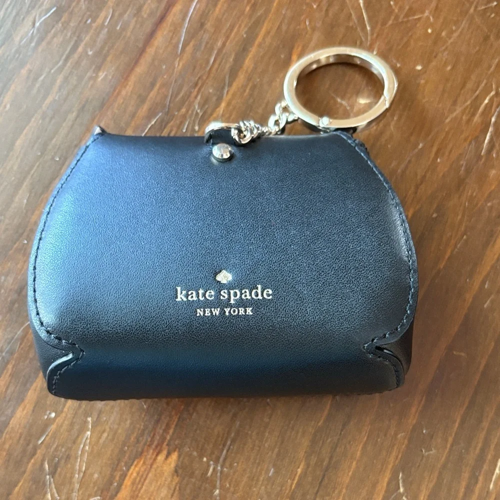 Kate Spade Meow Black Cat Leather Coin Purse Keychain Bag Charm - Picture 3 of 7